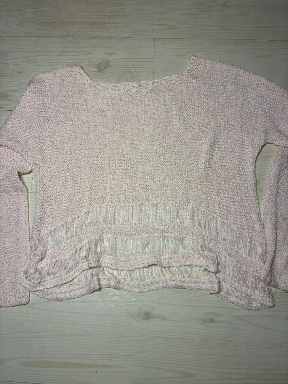Abercrombie & Fitch Fringe Open Knit Boho Sweater Pink Cream M/L